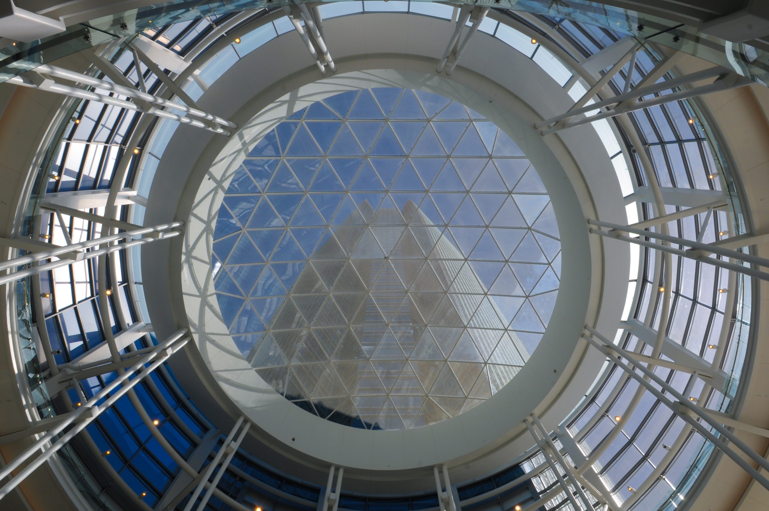 Large circular structure with glass skylight