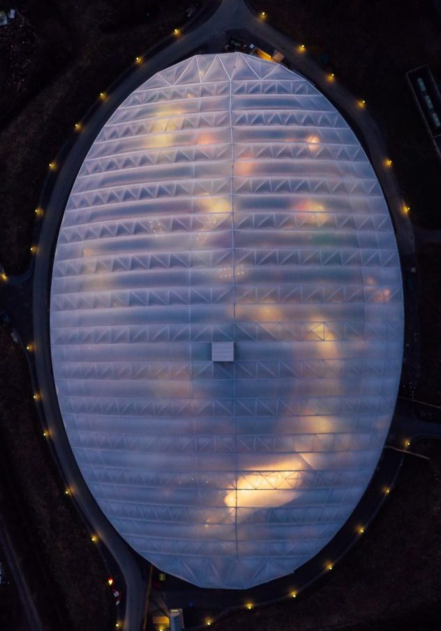 Novum - Serendome at Bluestone - Owen Howells Photography-105 Aireal view of building with ETFE roof