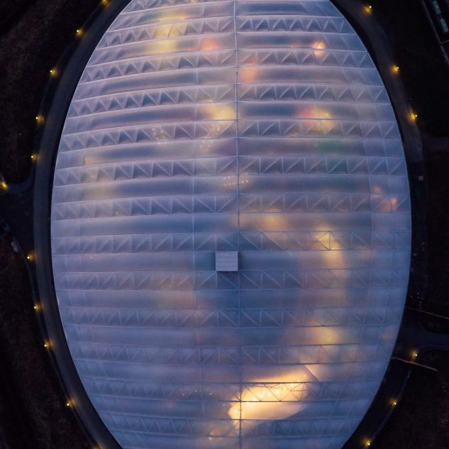 Novum - Serendome at Bluestone - Owen Howells Photography-105 Aireal view of building with ETFE roof