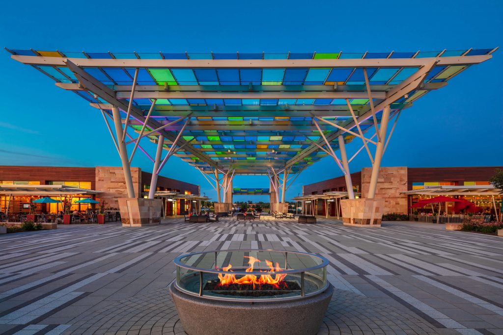 Large multi colored canopy at Summit Park Pavillion: Blue Ash, Ohio, USA